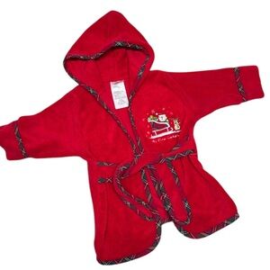 Vintage red terry cloth shower towel robe baby size 0-9 months my 1st Christmas